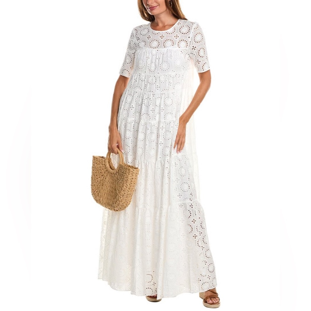 NWT Staud Hyacinth White Eyelet Tiered Maxi Dress Size Small 100% Cotton - Picture 16 of 16